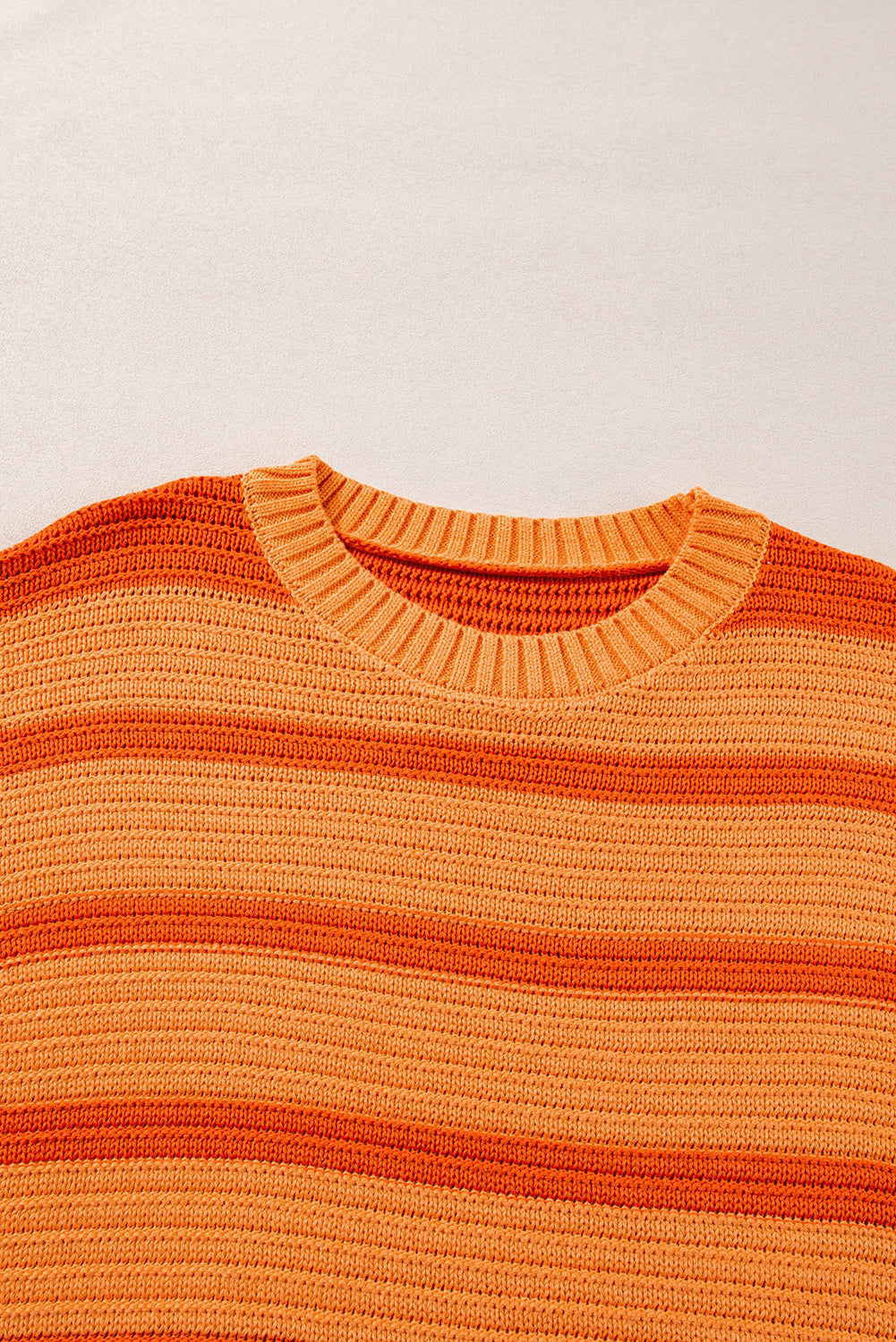 Orange Stripe Colourblock Crew Neck Drop Shoulder Loose Sweater eAura