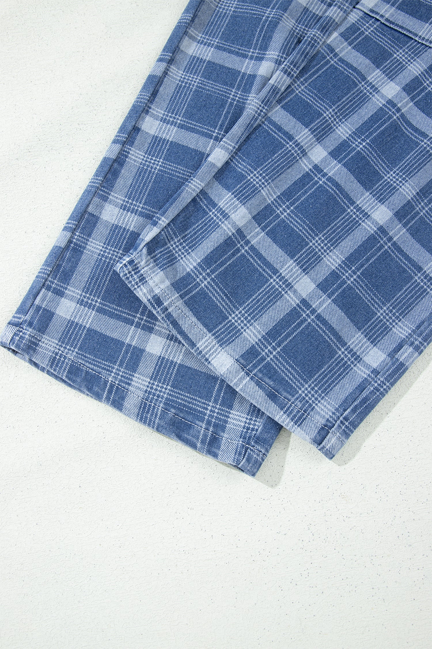 Sky Blue Plaid Denim Grommet Drawstring Waist Ankle-Length Jeans – Light Blue