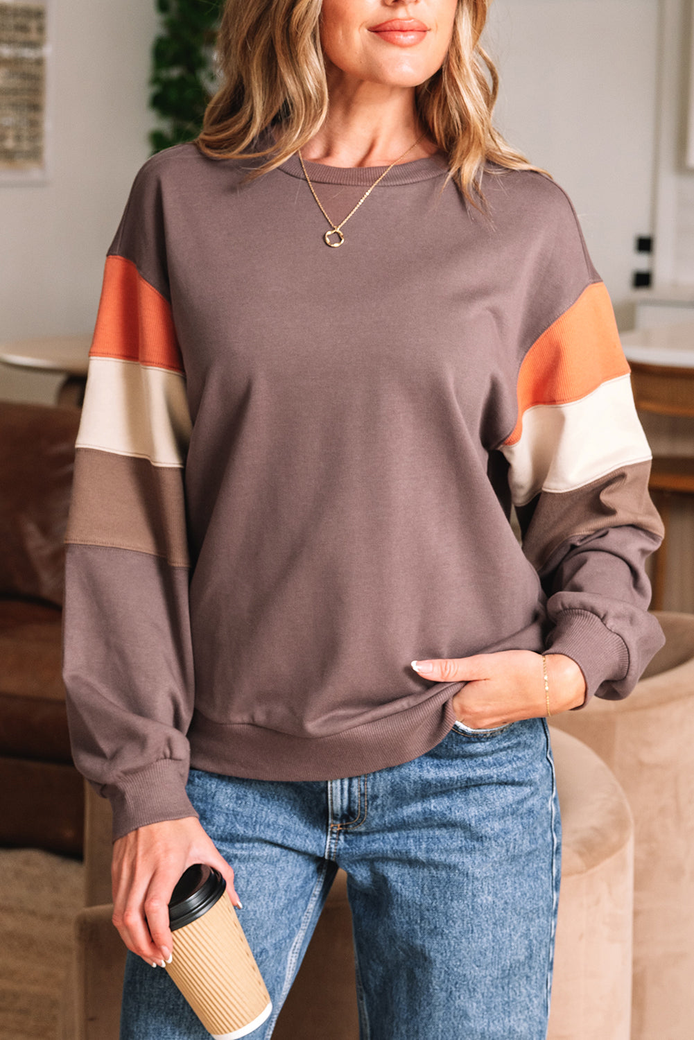 Drop Shoulder Pullover Casual Sweatshirt - eAura