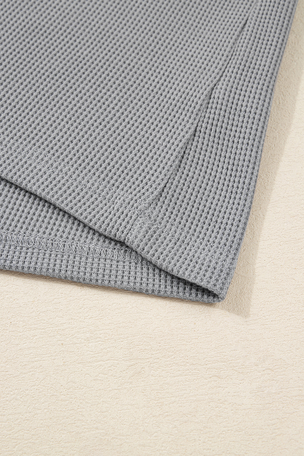 Grey Mixed Pattern Waffle Knit Patchwork Half Buttons Plus Hooded Top eAura