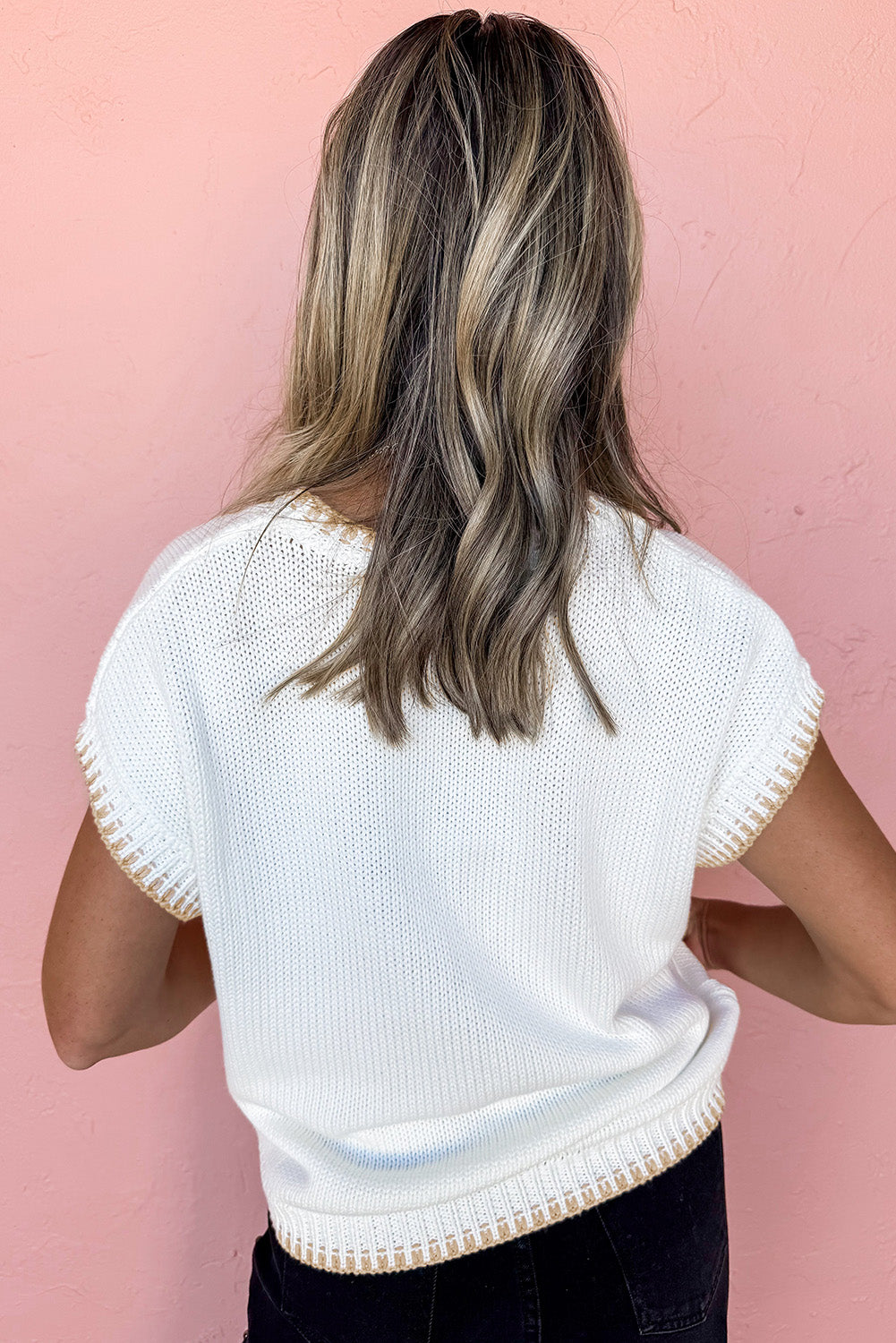 White Knit YEEHAW Stitch Edge Crew Neck Sweater T Shirt eAura