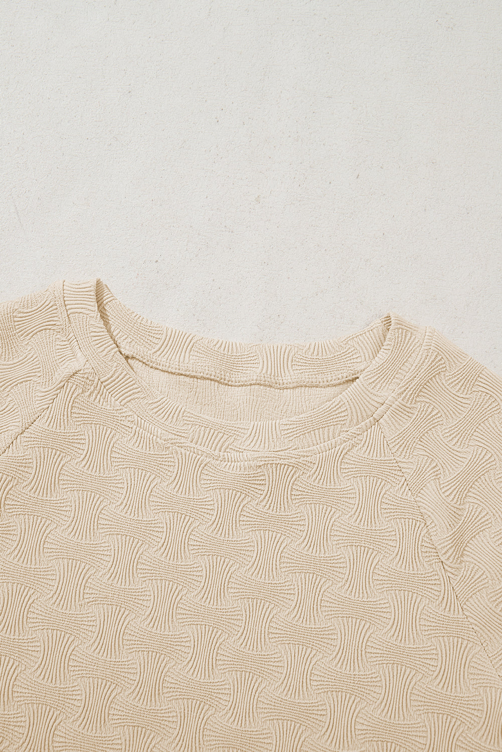 Beige Textured Crew Neck Cap Sleeve Slim Stretchy T-Shirt eAura