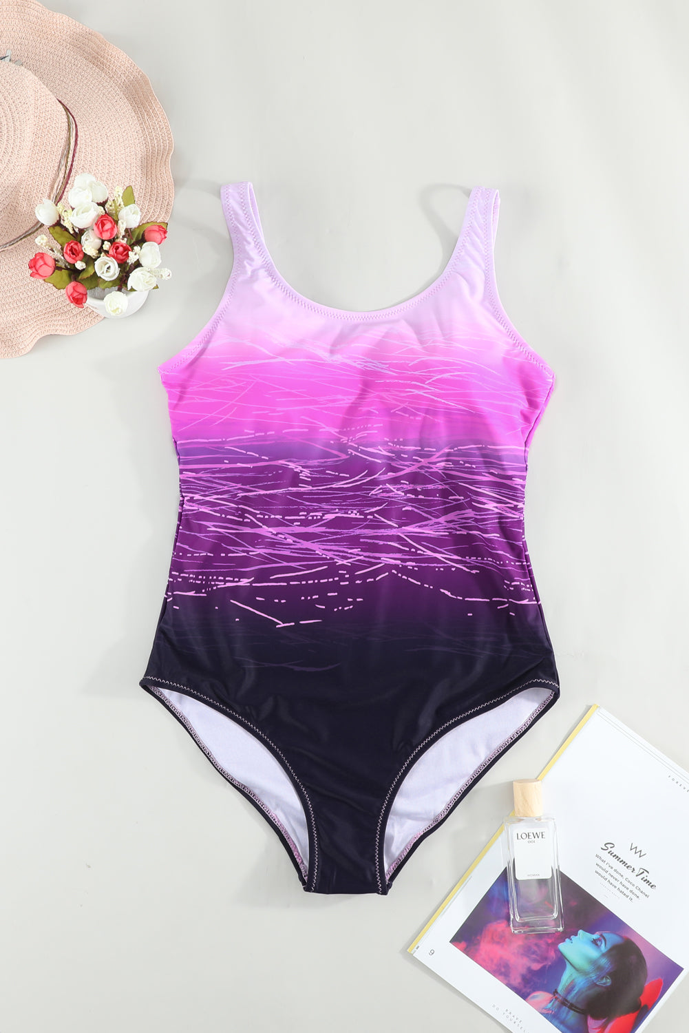 Purple Gradient Criss Cross Back One Piece Swimsuit eAura