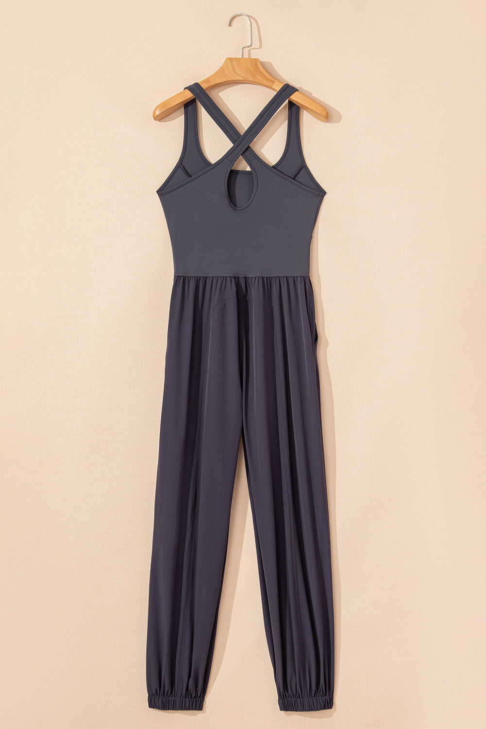 Carbon Grey Back Crossed Straps Hollow Out Jogger Jumpsuit eAura
