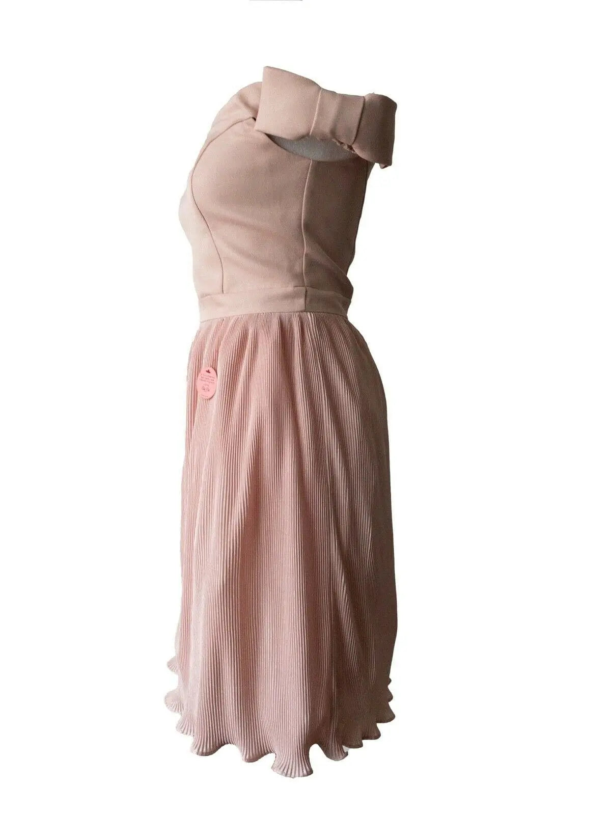 Chi Chi Liane Bow Detail Bardot Dress in Pink RRP £68 Micro-Pleat Skirt - BB Fashion Outlet