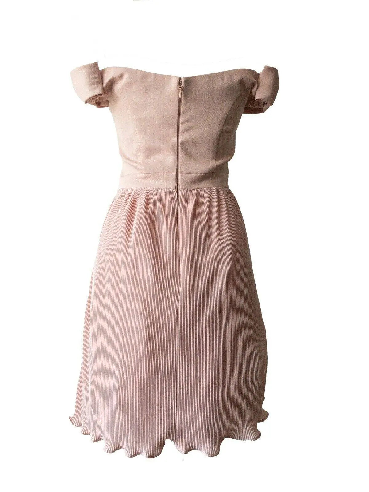 Chi Chi Liane Bow Detail Bardot Dress in Pink RRP £68 Micro-Pleat Skirt - BB Fashion Outlet