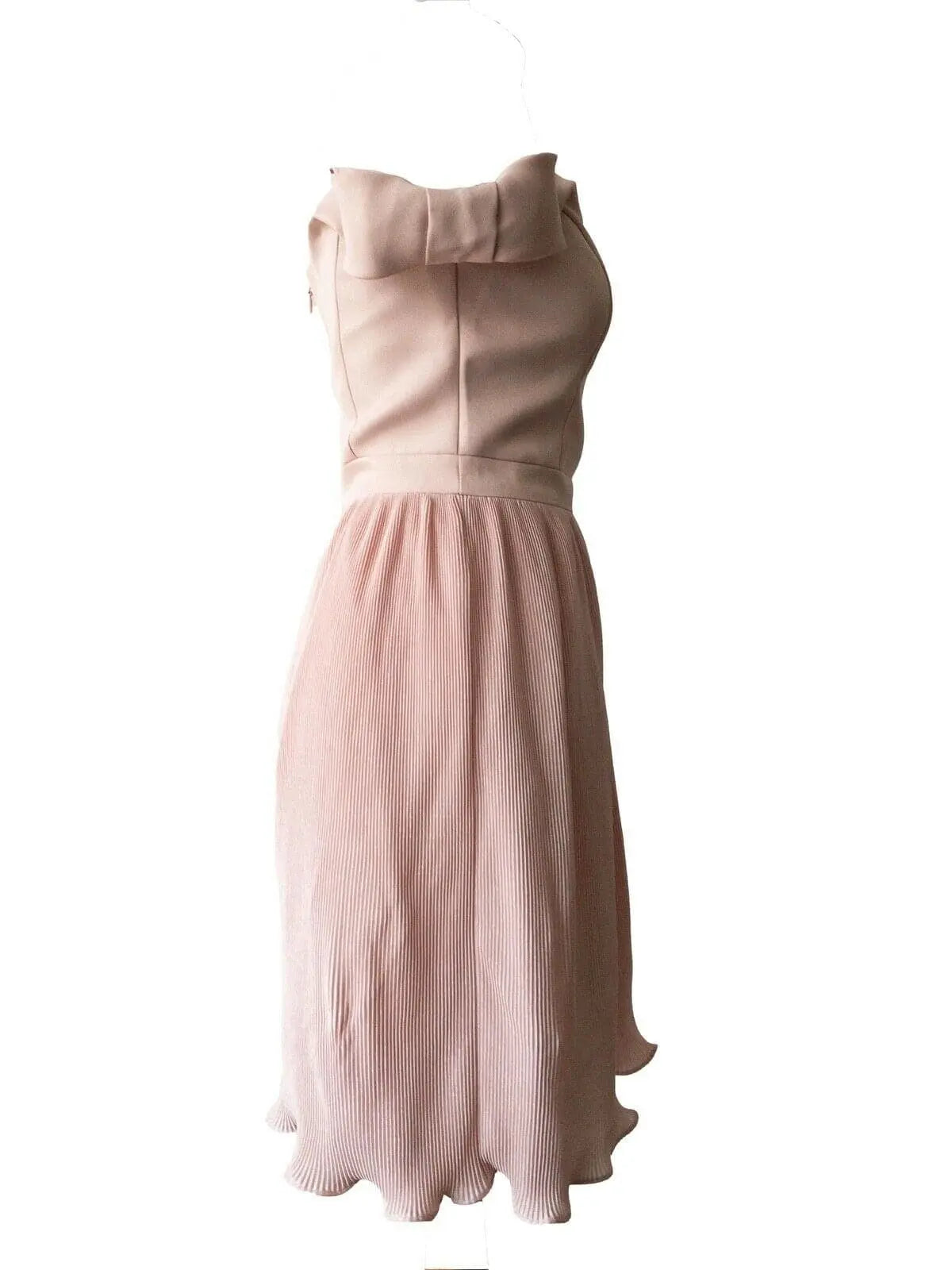 Chi Chi Liane Bow Detail Bardot Dress in Pink RRP £68 Micro-Pleat Skirt - BB Fashion Outlet