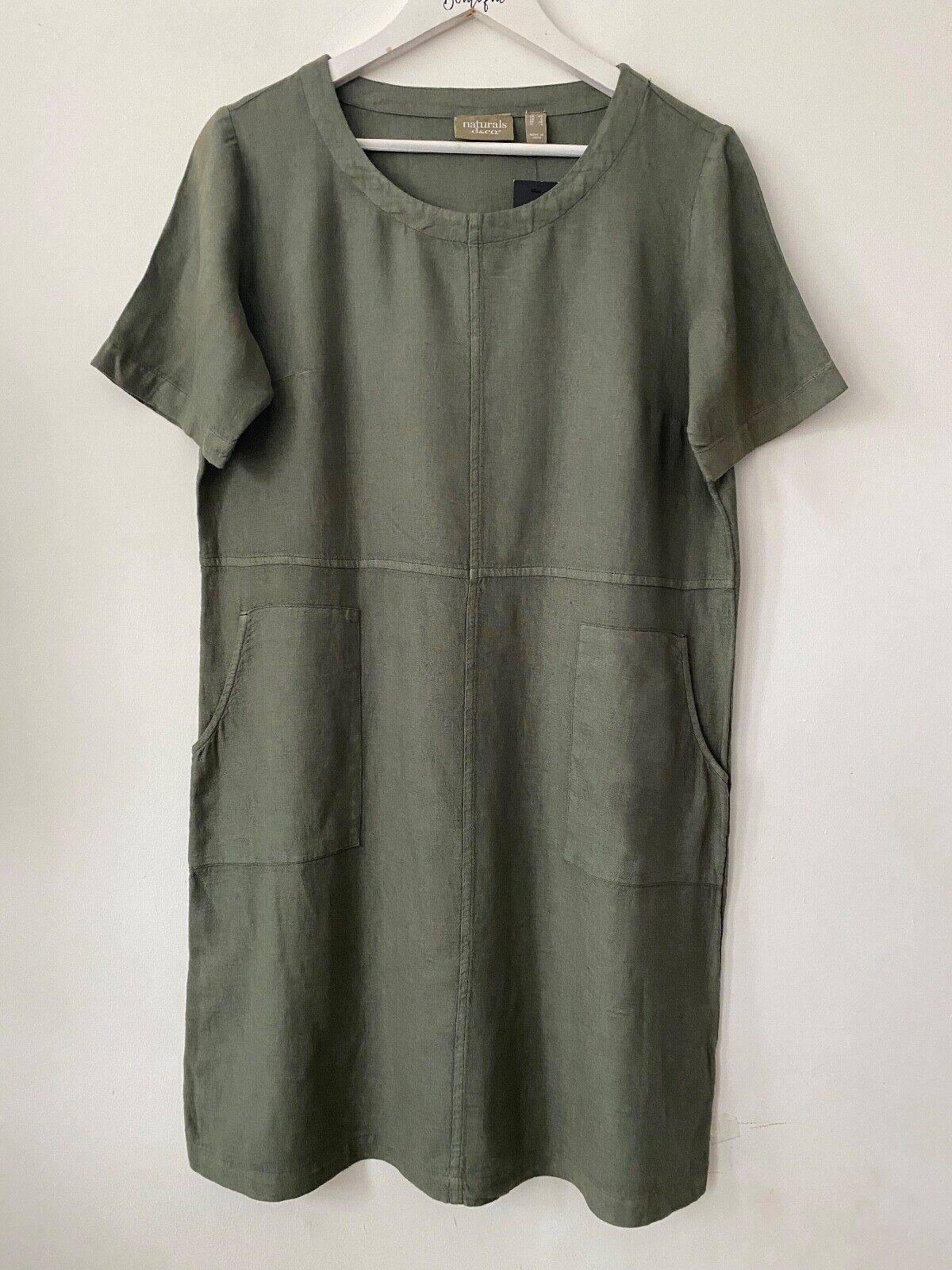 naturals d&co. Linen Blend Tee Dress With Pockets S, M Blue, Beige, Khaki & Turq - BB Fashion Outlet