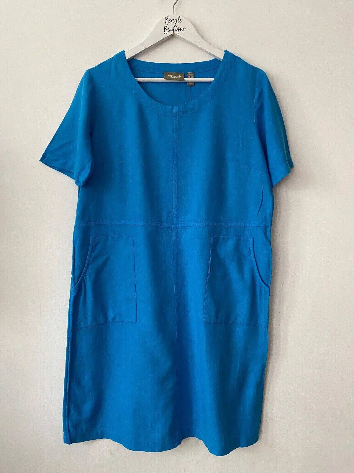 naturals d&co. Linen Blend Tee Dress With Pockets S, M Blue, Beige, Khaki & Turq - BB Fashion Outlet