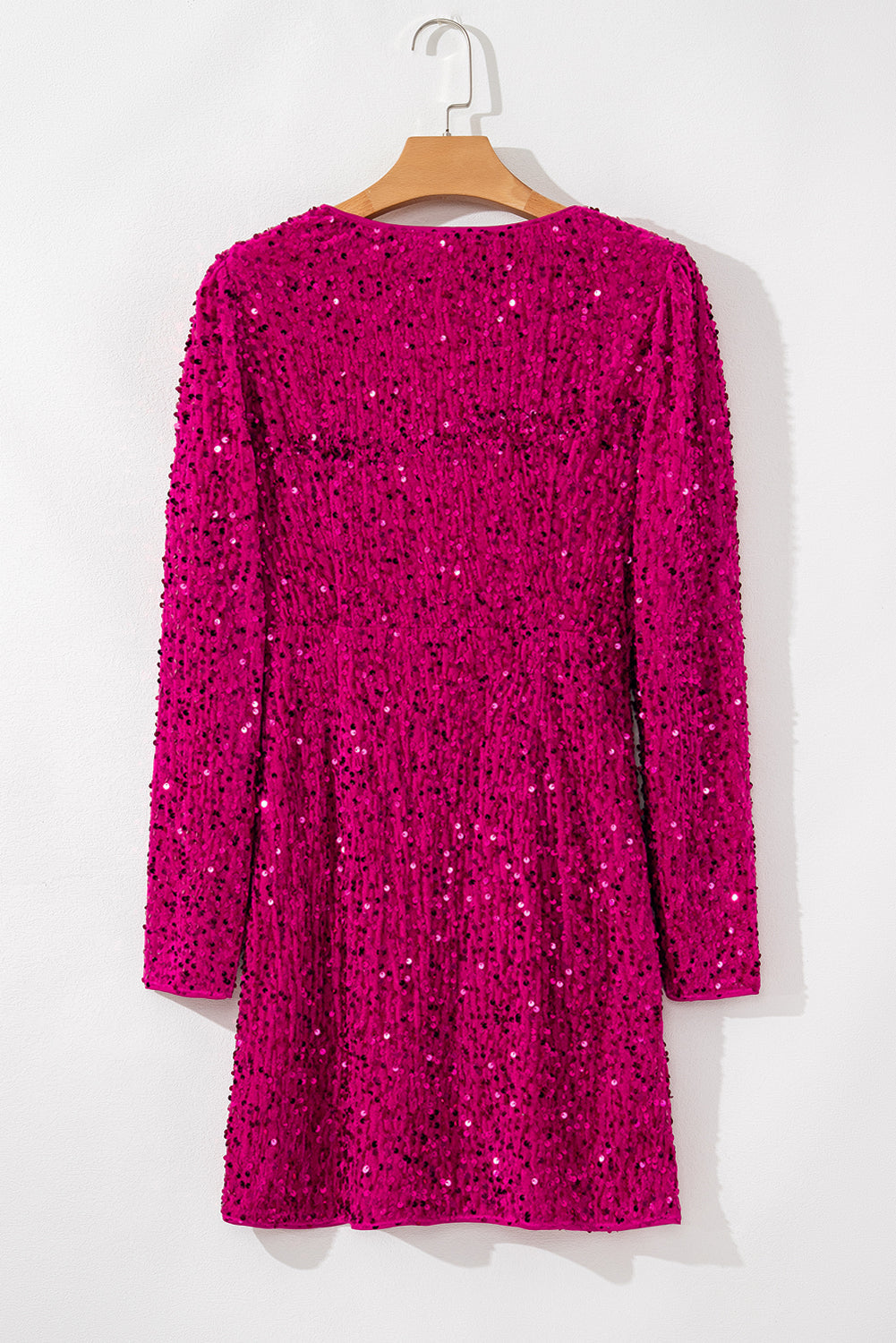 Sequin Long Sleeve V-Neck Wrapped Mini Dress - eAura