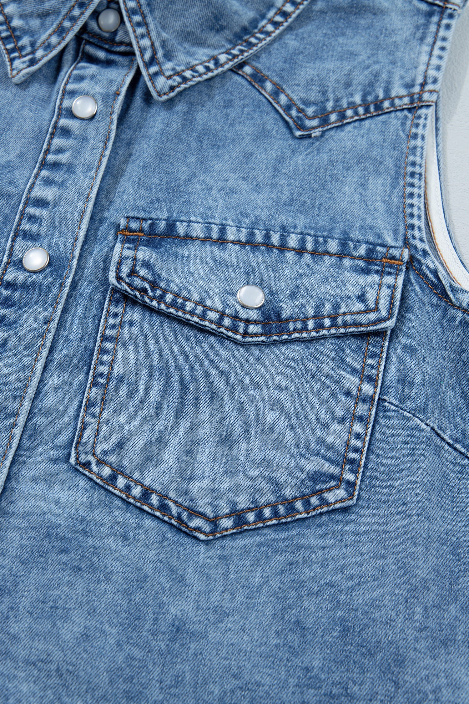 Buttoned Front Collared Denim Sleeveless Top