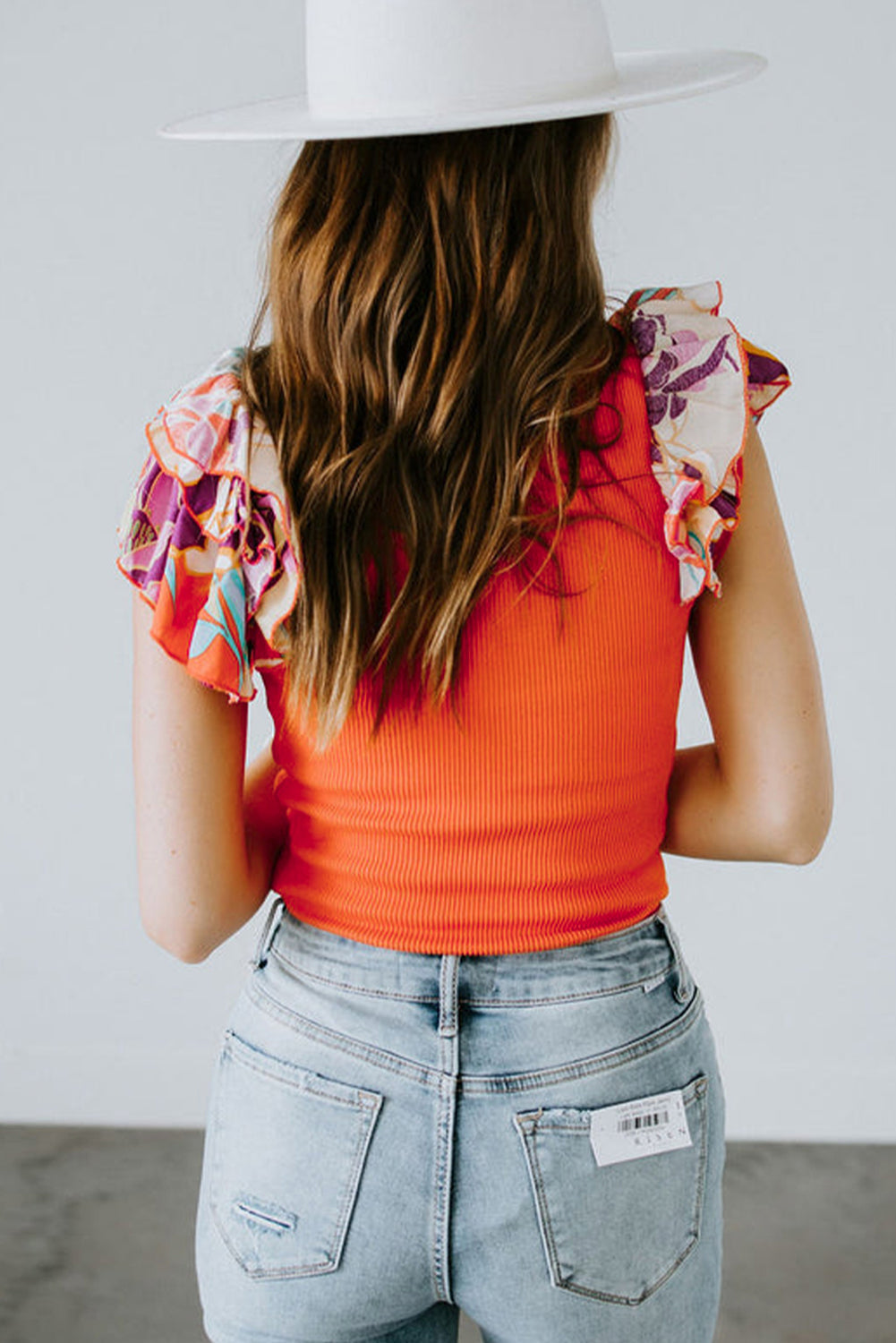 Orange Ribbed Knit Tiered Ruffled Sleeve Bodysuit BB Fashion Outlet