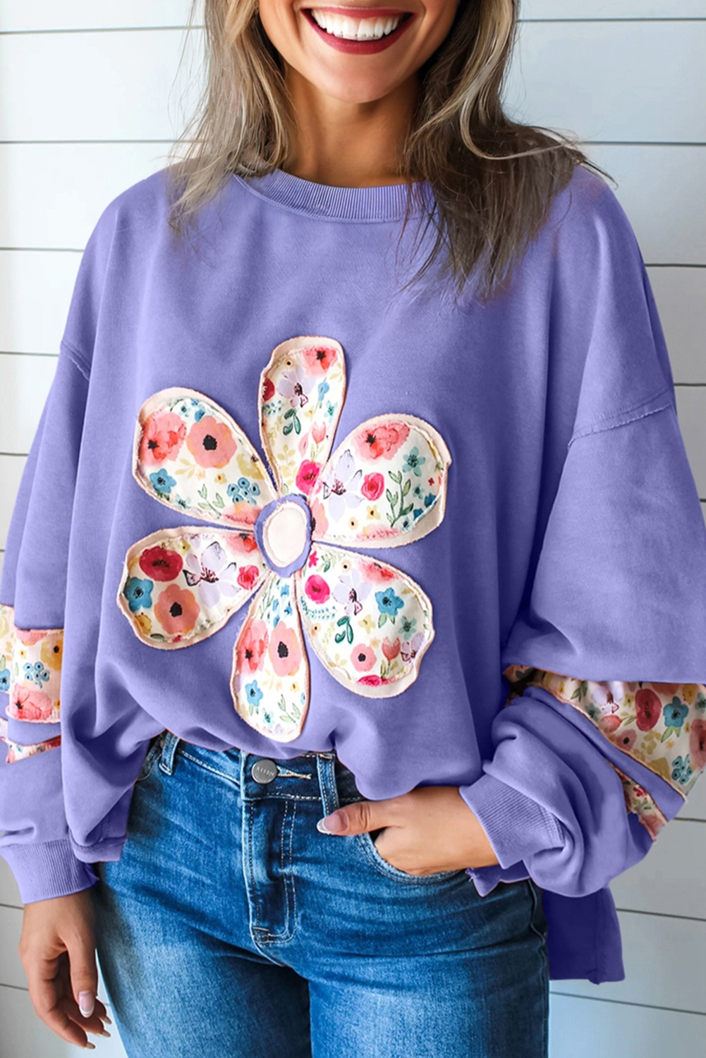 Floral Oversize Pullover Sweatshirt - eAura