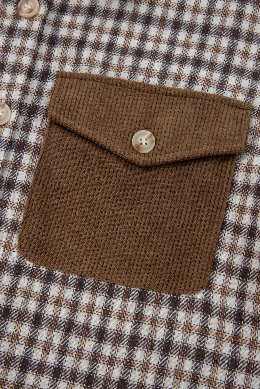 Casual Contrast Soft Corduroy Patchwork Plaid Shacket - eAura