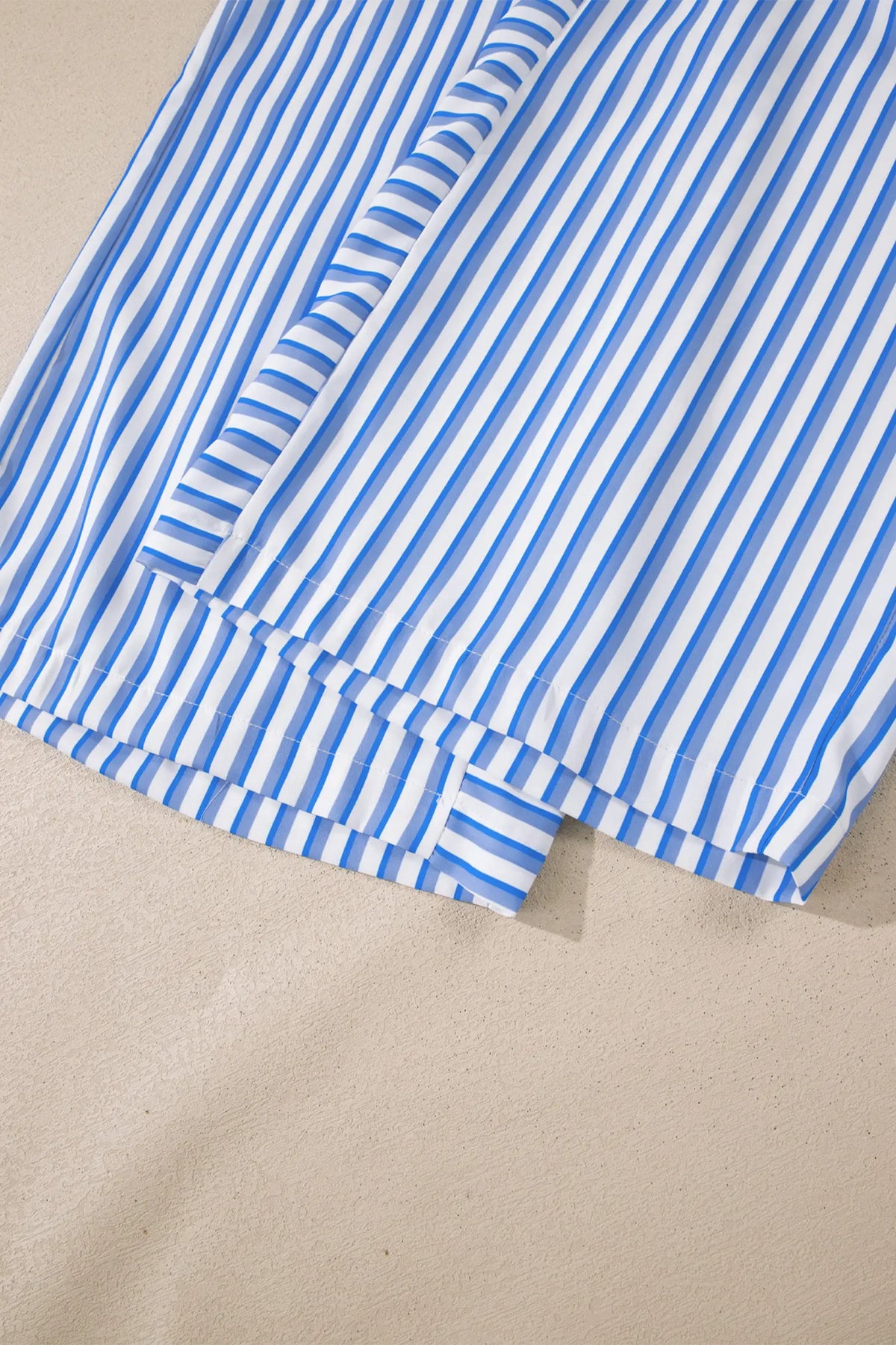 Drawstring Elastic Waist Patch Pocket Wide Leg Ankle-length Pants – Sky Blue Stripe