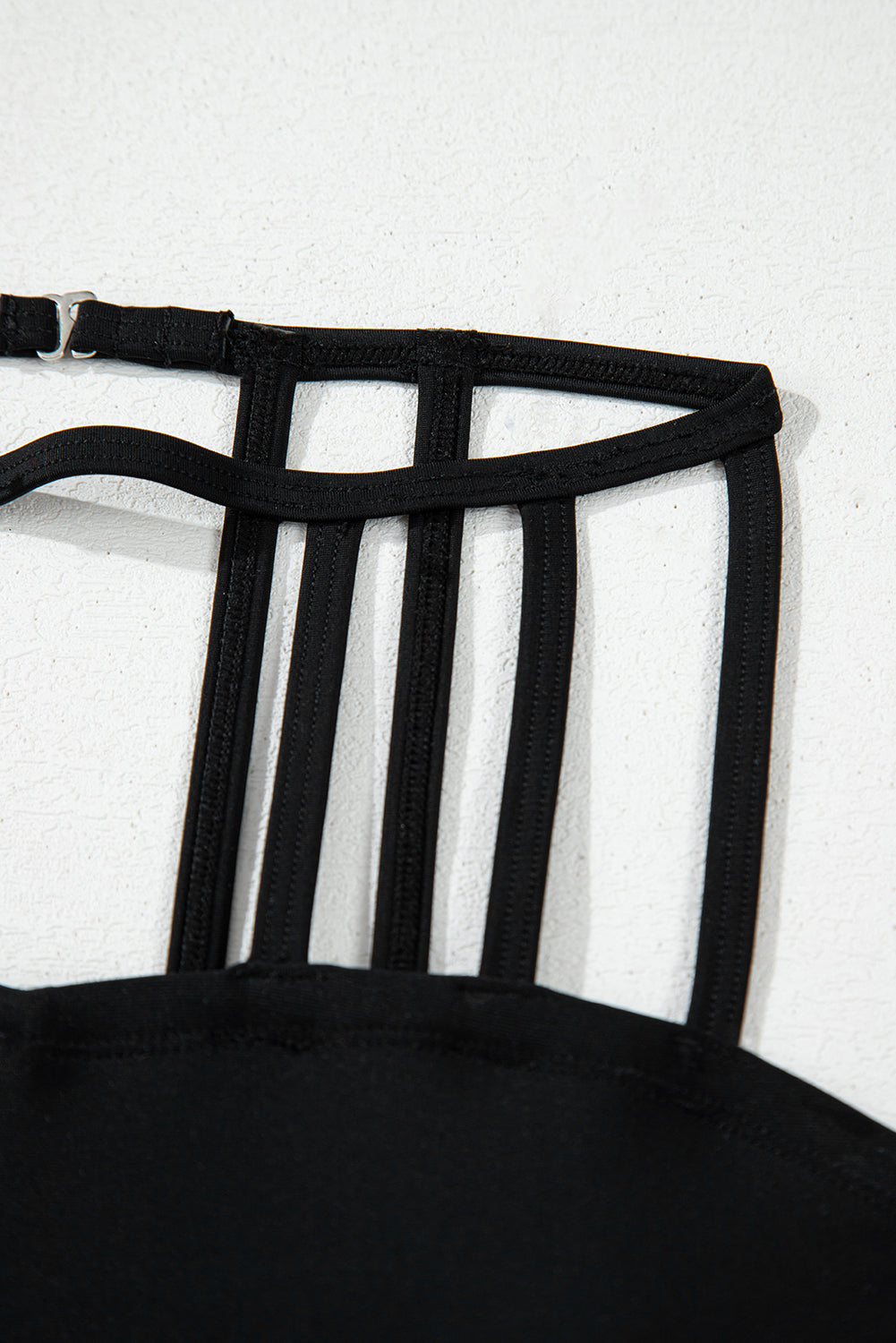 Black Sleeveless Strappy Halter Neck One Piece Swimsuit eAura