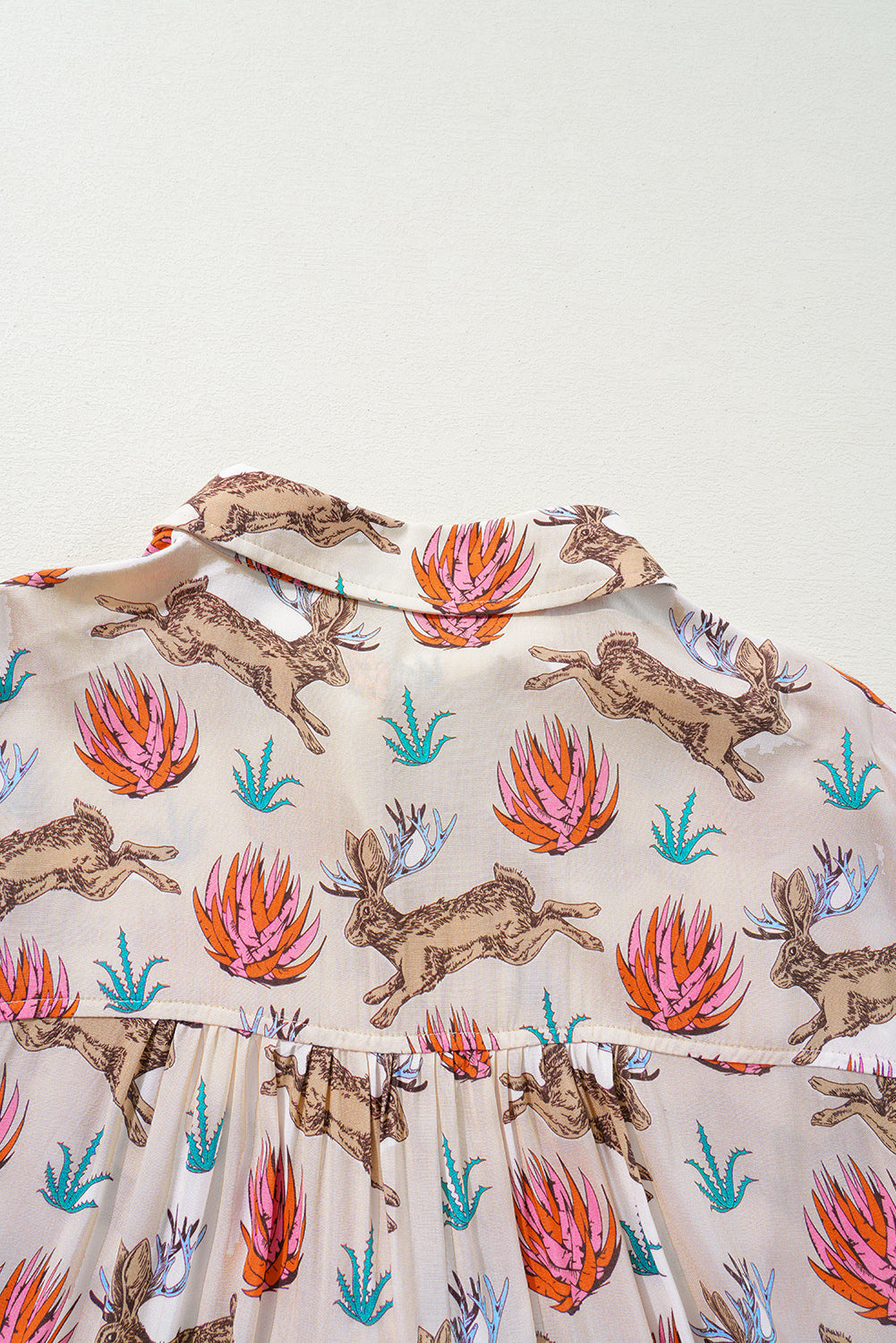 Khaki Plus Size Western Pattern Print Buttoned Short Sleeve Shirt BB Fashion Outlet
