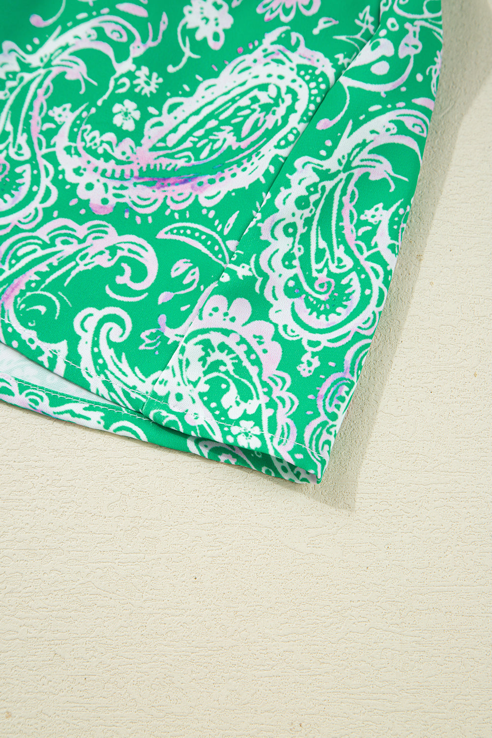 Green Paisley Print Long Sleeve Button Front Tied Waist Mini Dress Dear-Lover Dropshipping