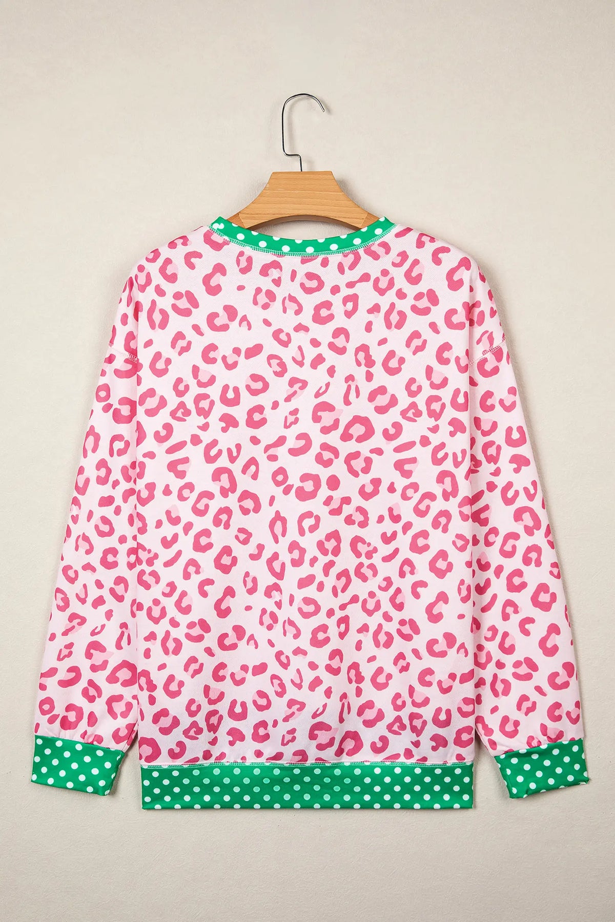 Leopard Polka Dot Colourblock Trim Long Sleeve Top – Khaki