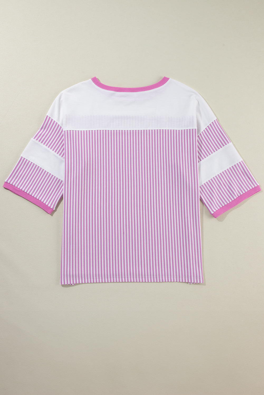 Pink Stripe Patchwork Bracelet Sleeve Plus Size T Shirt BB Fashion Outlet