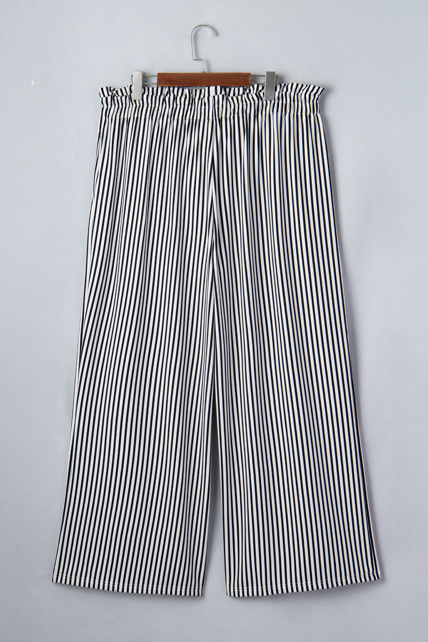 Plus Size Black Stripe Wide Leg Pants – Ruffle Bow Waist