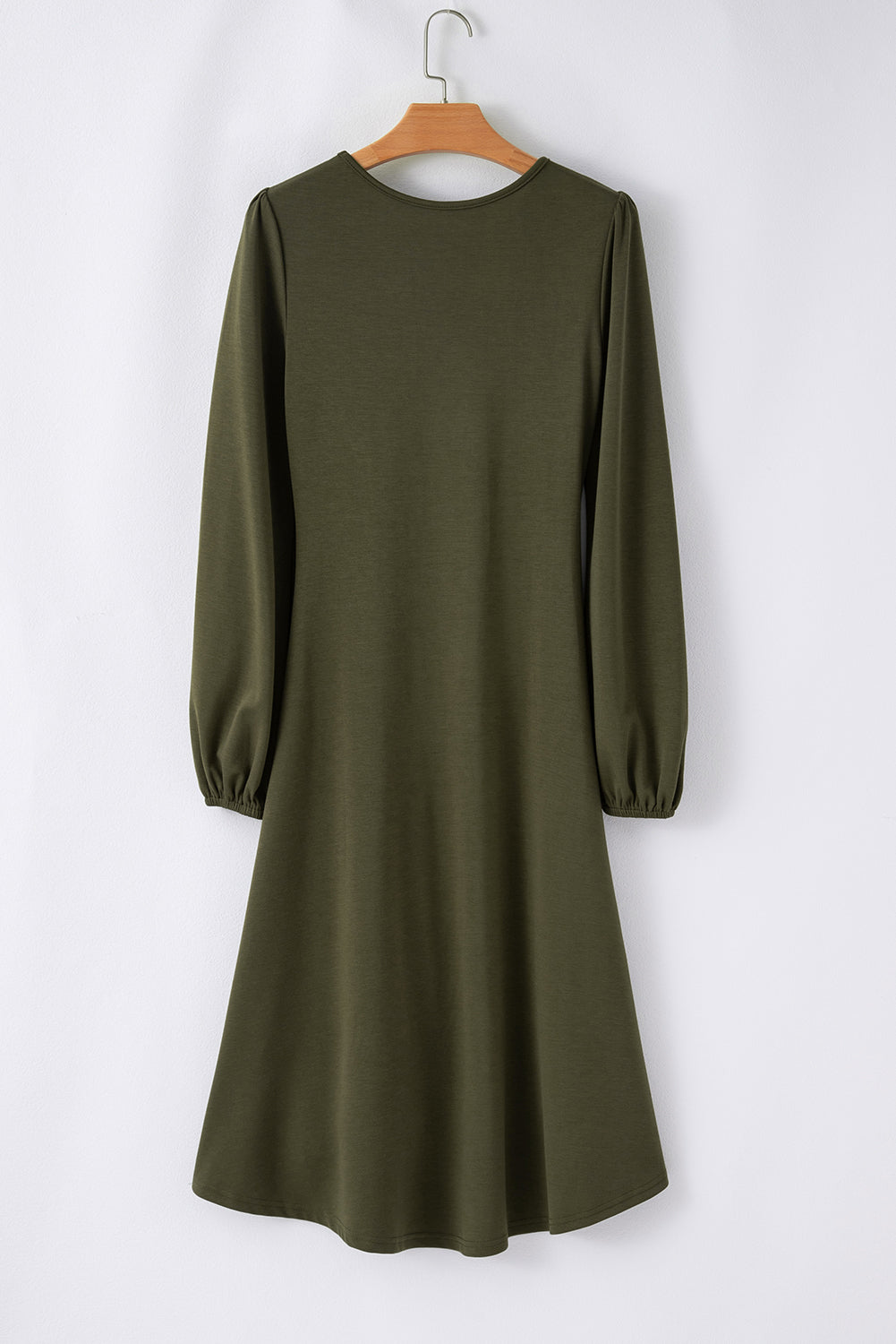 Solid Color Ruched Detail Long Sleeve Midi Dress – Jungle Green