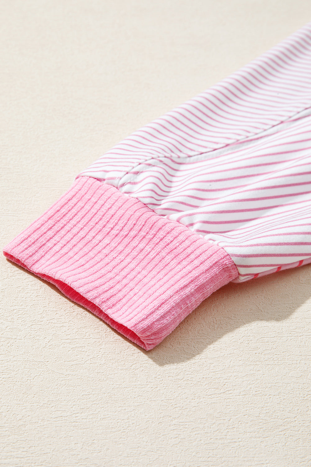 Pink Striped Exposed Seam Casual Long Sleeve Top eAura