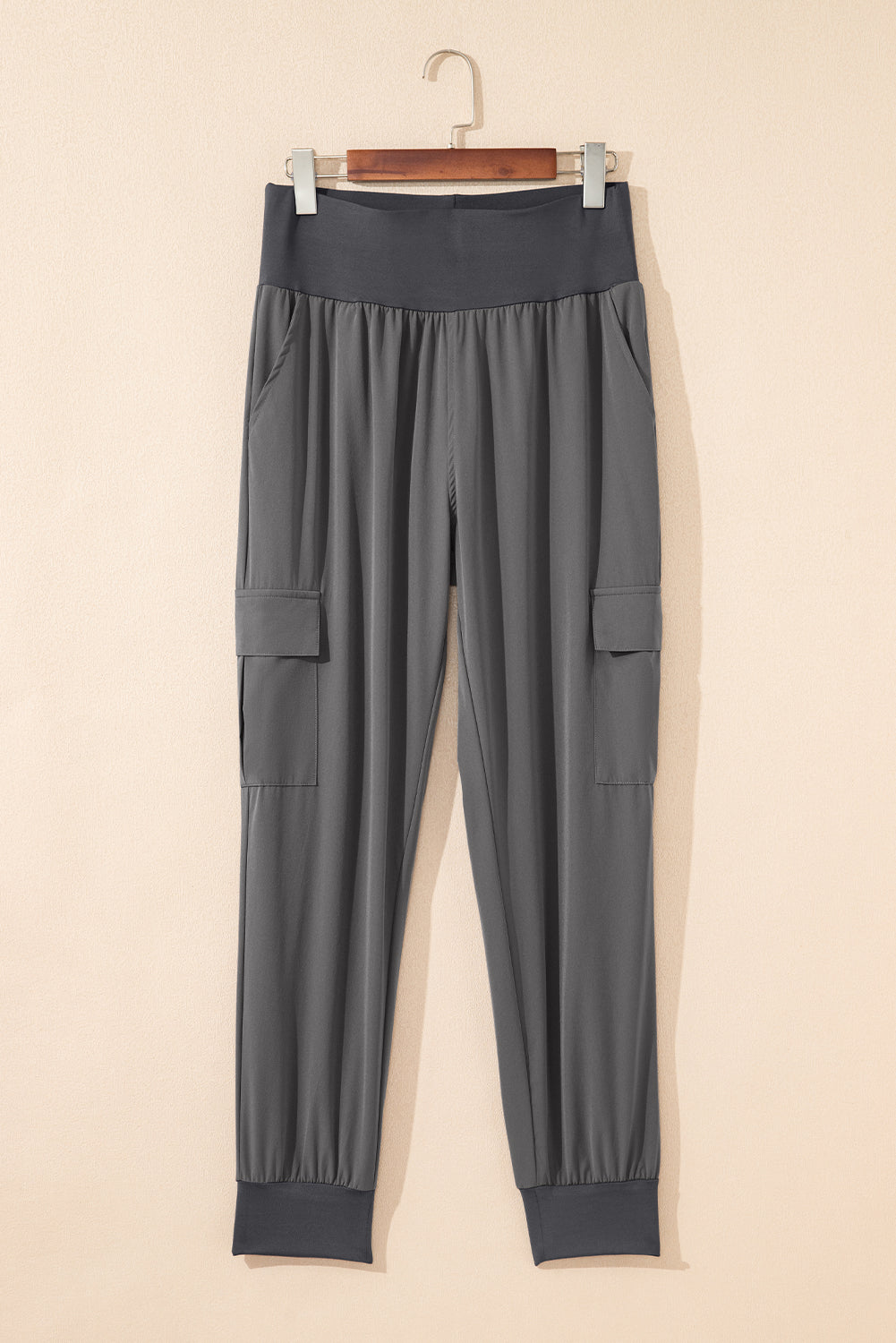 Elastic High Waist Cargo Jogger Trousers With Pockets - eAura