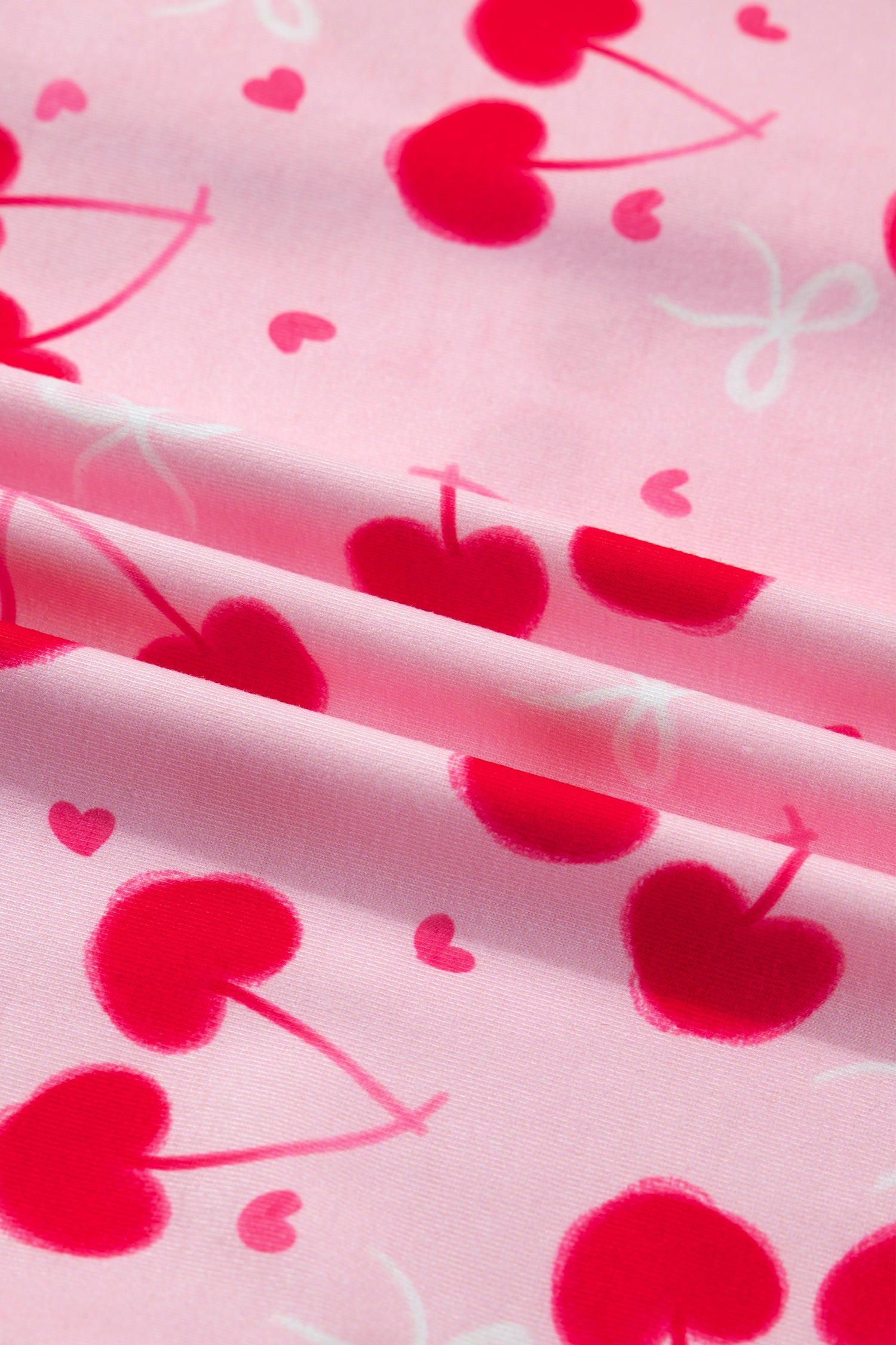Cherry Bow Mixed Print Scalloped Edge Short Pajama Set – Rose