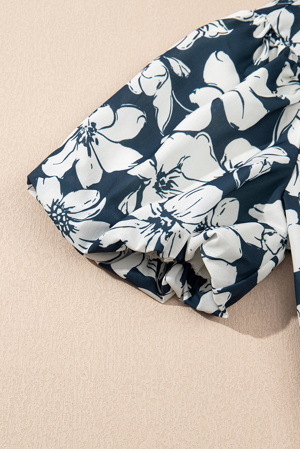 Blue Floral Short Puff Sleeve Summer Shirt eAura