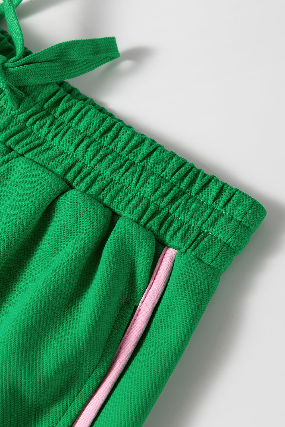 Bright Green Two Tone Contrast Textured Crewneck Tee and Shorts Set eAura