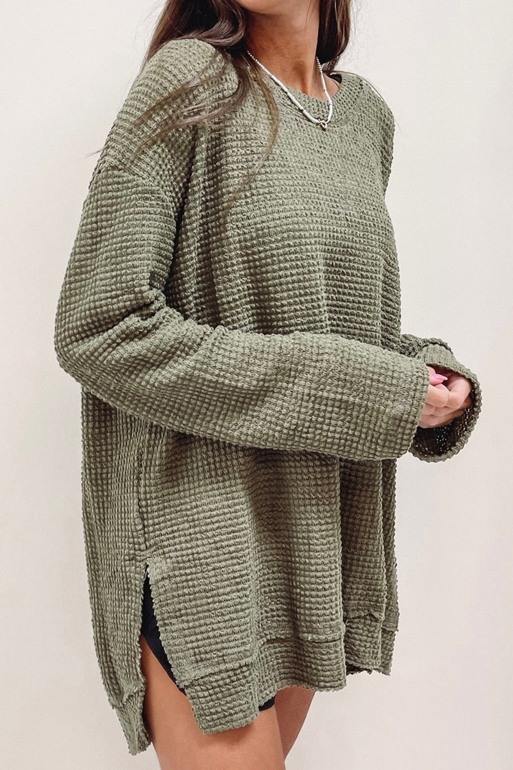 Moss Green Plus Size Textured Knit Long Sleeve Top BB Fashion Outlet