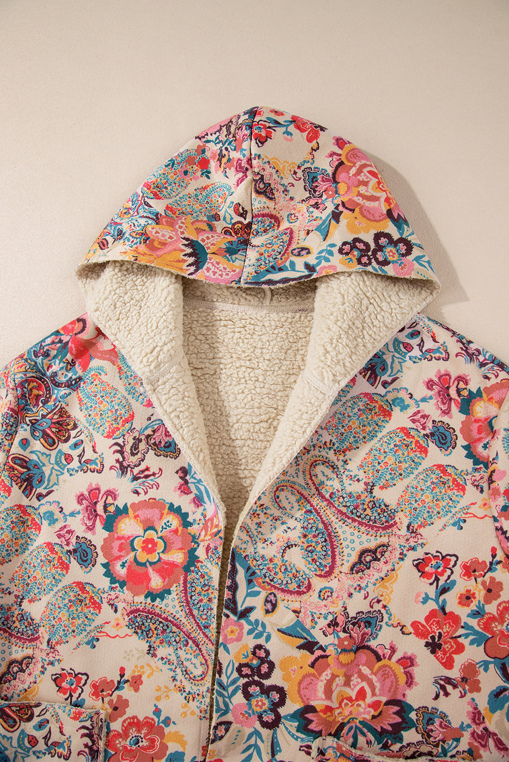 Floral Printed Sherpa Lined Hooded Jacket eAura