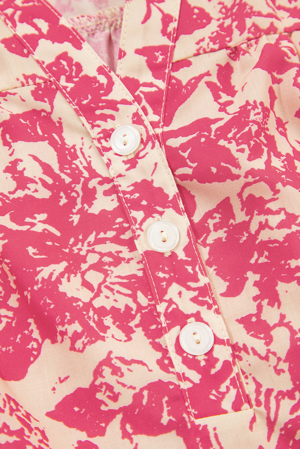 Rose Allover Print Half Button Neck Ruffle Sleeve Blouse eAura