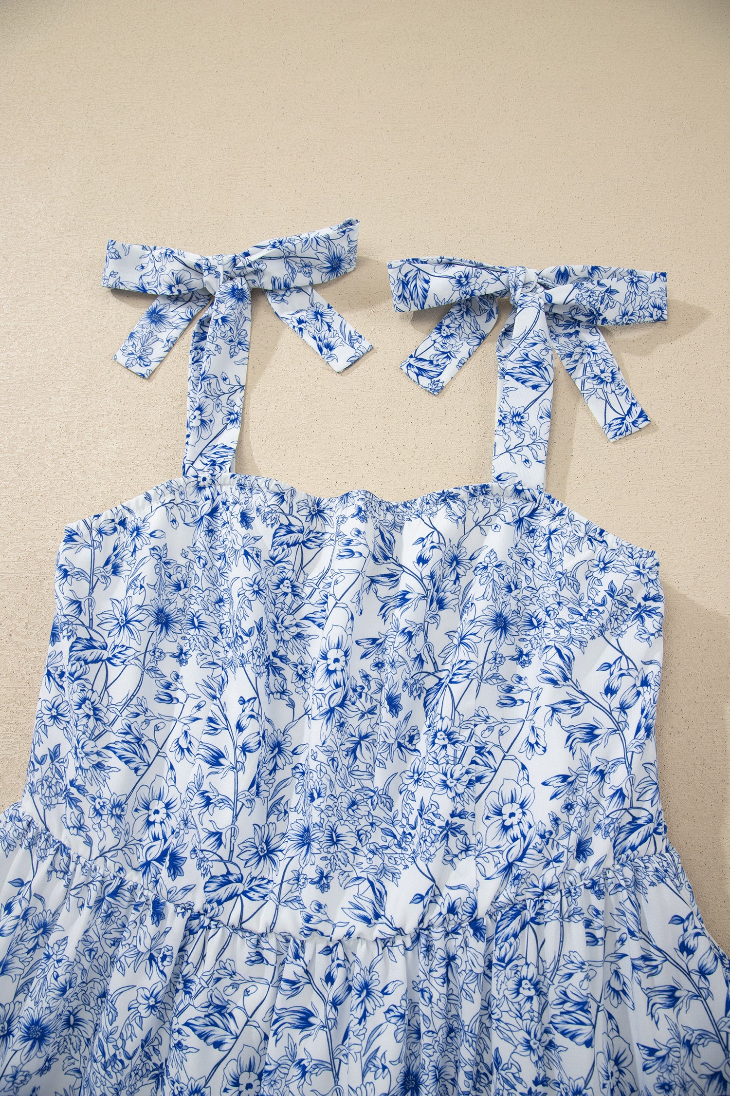 Sky Blue Floral Print Knot Strap Maxi Dress