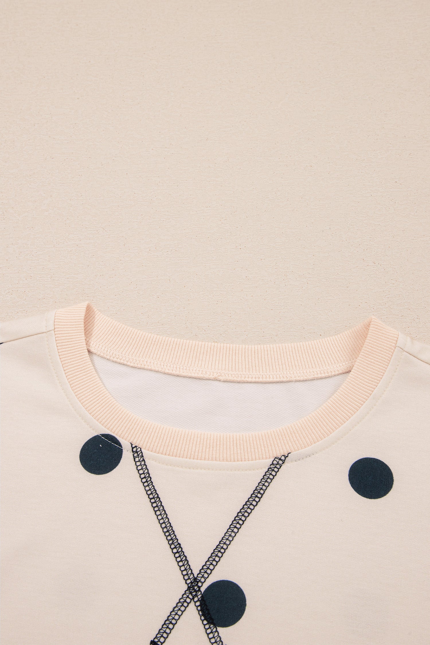 Loose-fit Long Sleeve Round Neck Polka Dot Tunic Sweatshirt – Beige