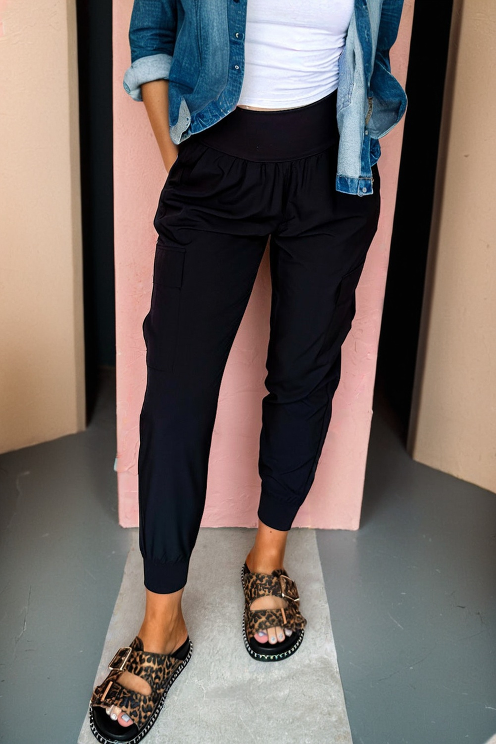 Elastic High Waist Cargo Jogger Trousers With Pockets - eAura