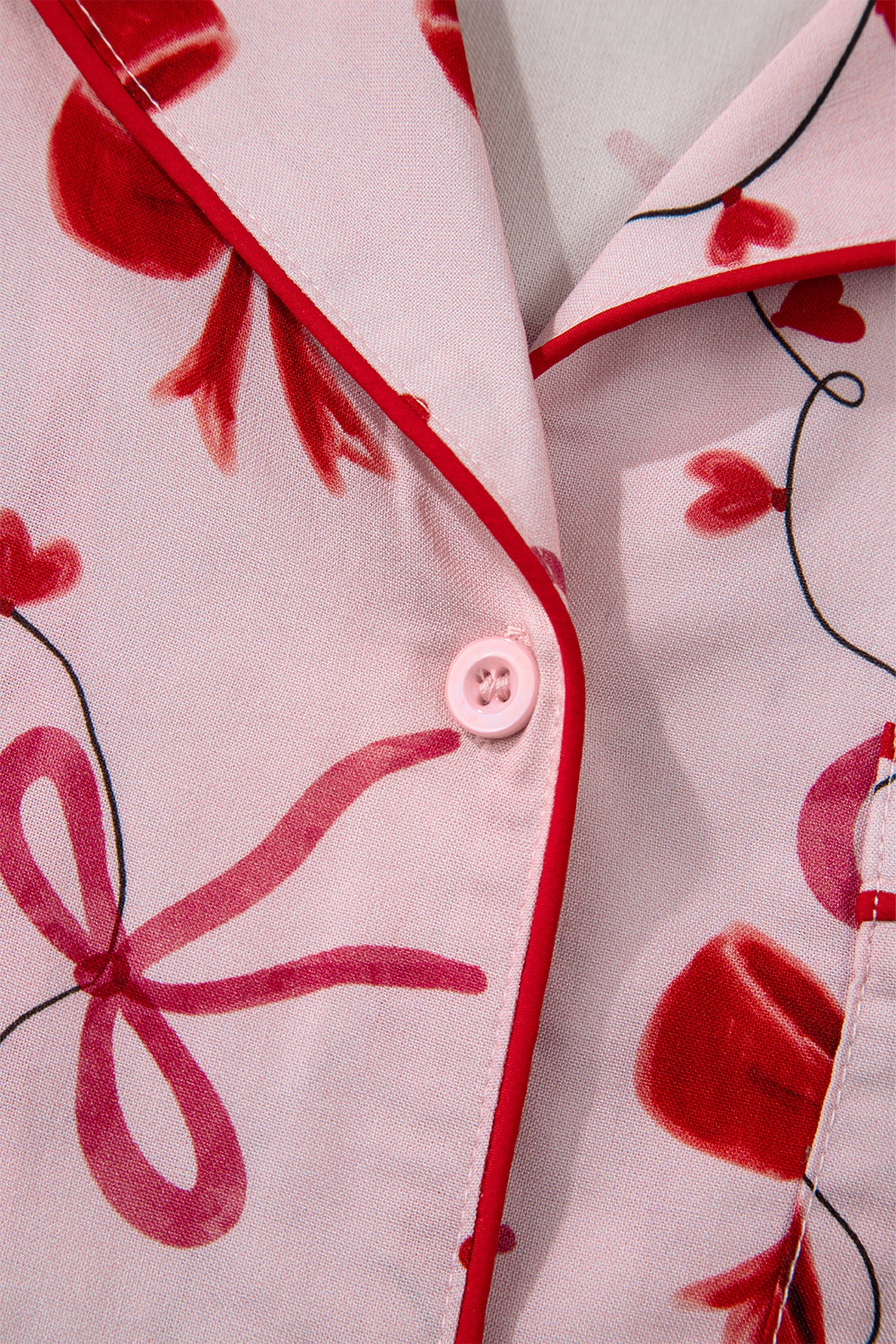 Bow Print Valentine Long Sleeve Shirt Shorts 2 Pcs Pajama Set – Red