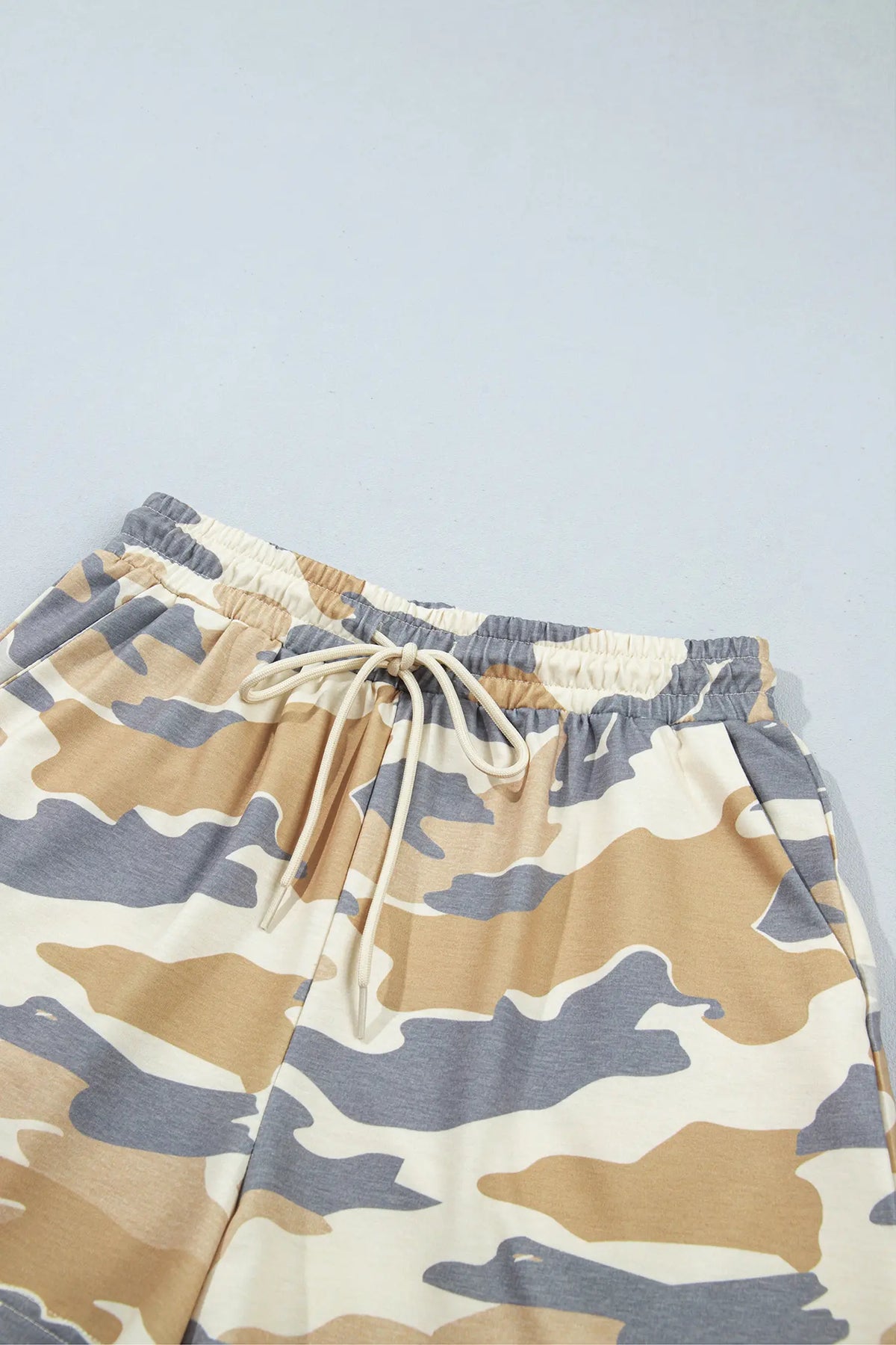 Camouflage Print Long Sleeve Top Drawstring Shorts Set