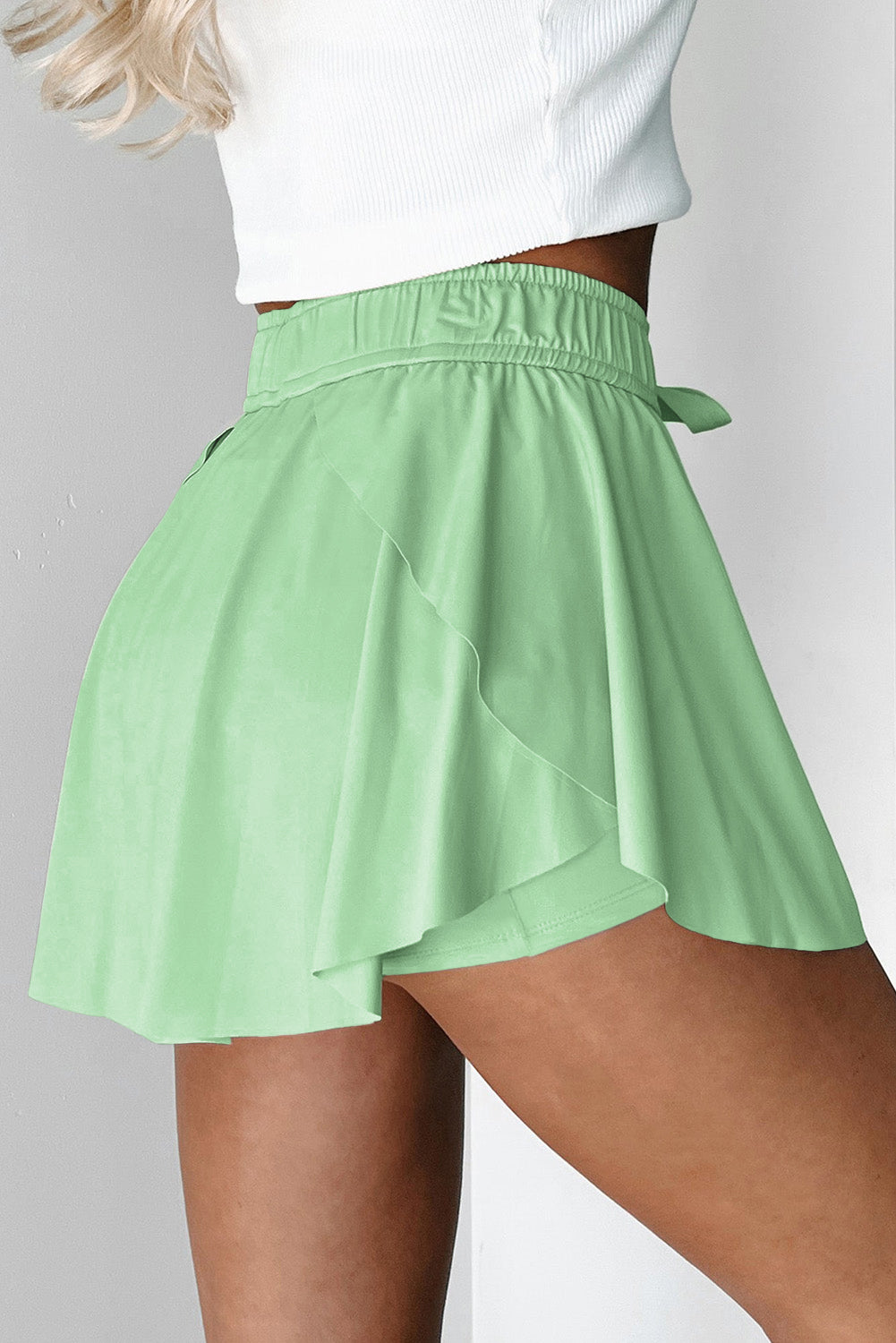 Light Green Drawstring High Waist Lined Tennis Skorts eAura