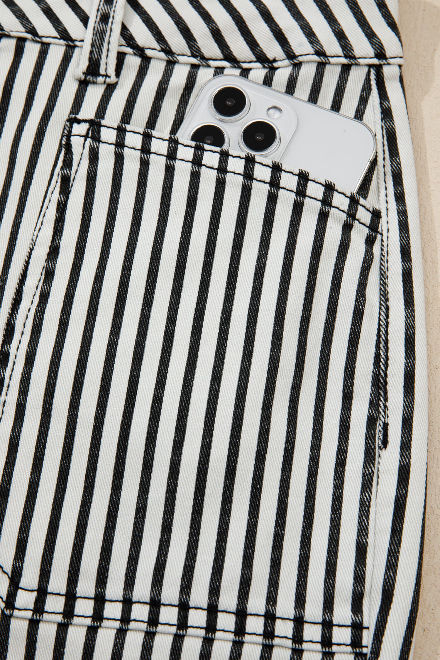 Stripe Patch Pocket High Waist Shift Denim Jeans - Bottoms/Jeans