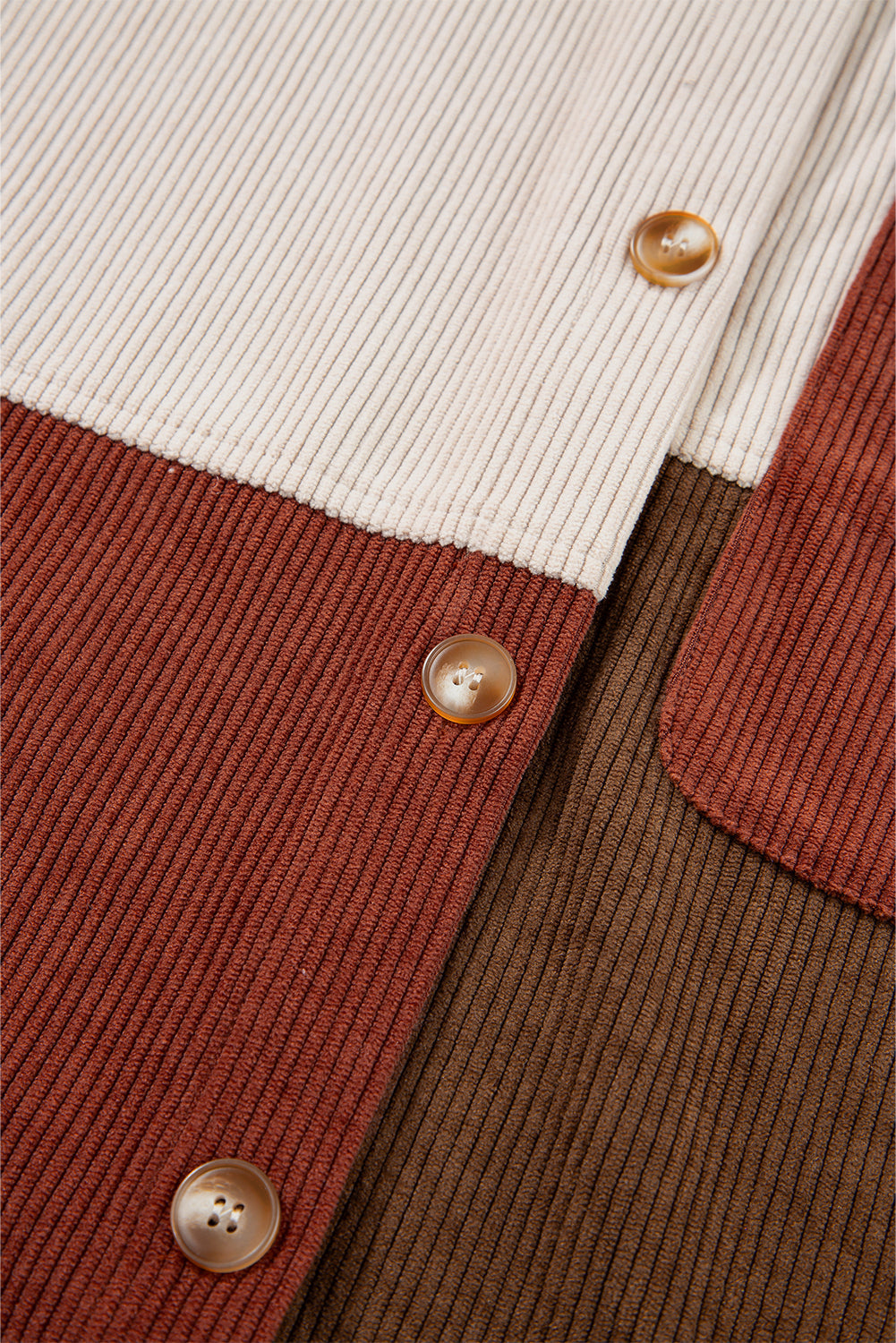 Cinnamon Colourblock Curved Hem Corduroy Shacket with Pocket Beagle Boutique Fashion Outlet