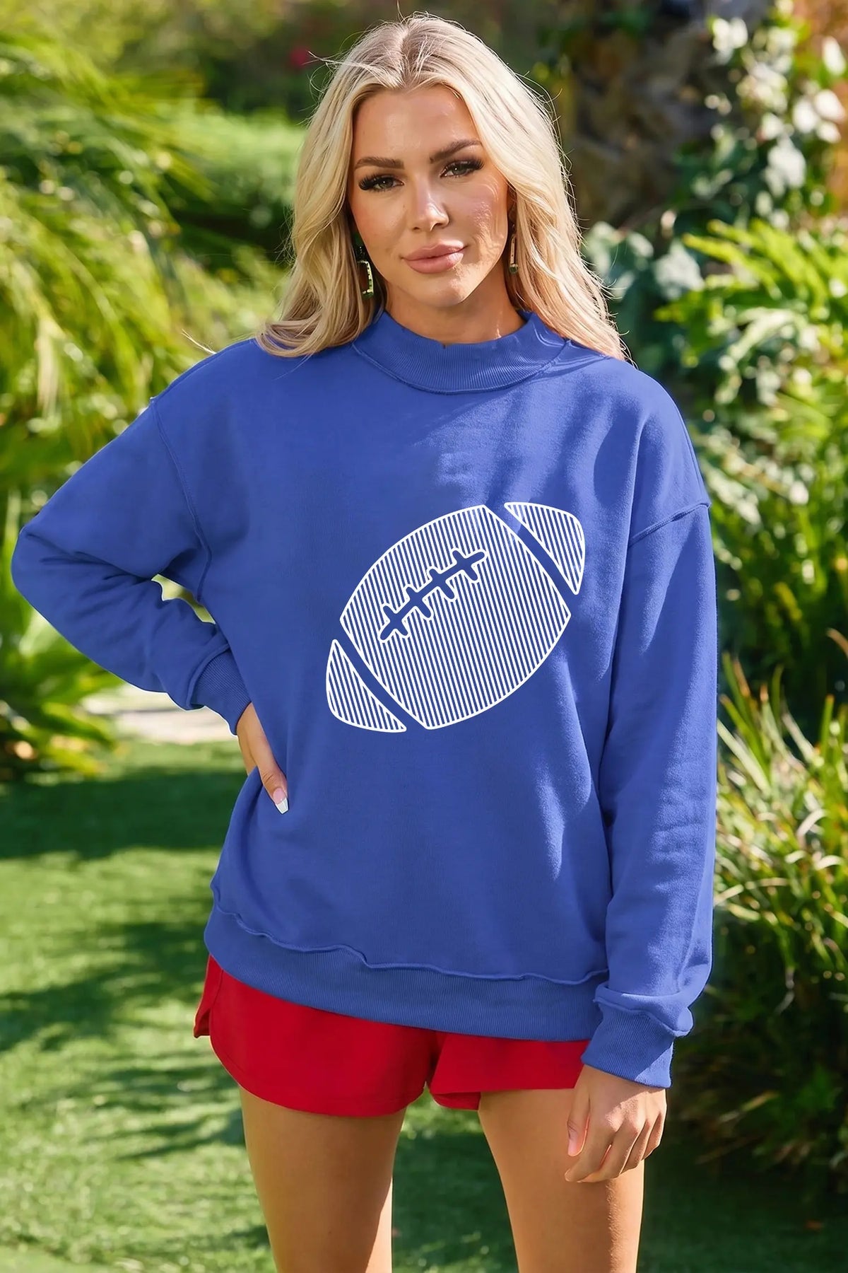 Reversible Gameday Football Graphic Oversized Sweatshirt – Dark Blue