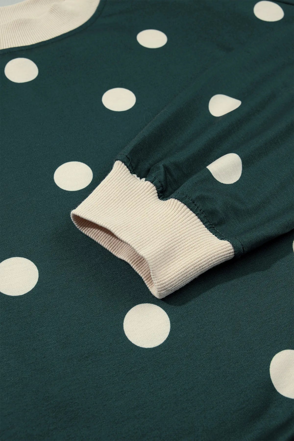 Polka Dot Print Colour Block Trim Baggy Pullover Drawstring Skirt 2pcs Set – Green