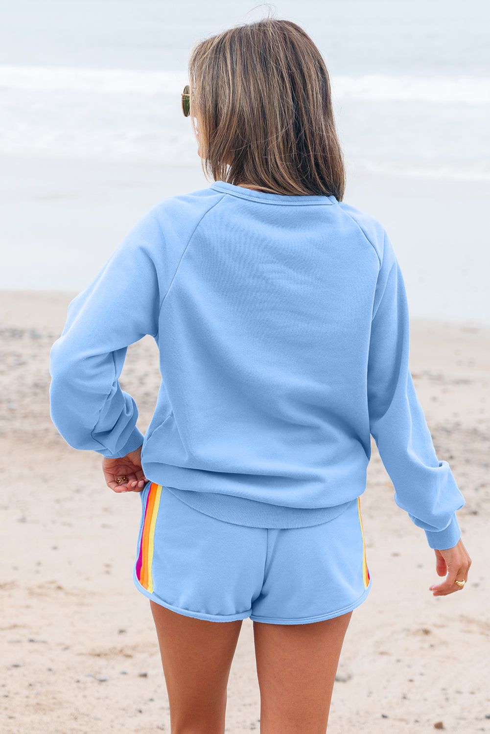 Beau Blue Striped Accent Pullover and Shorts Two Piece Casual Set Beagle Boutique Fashion Outlet