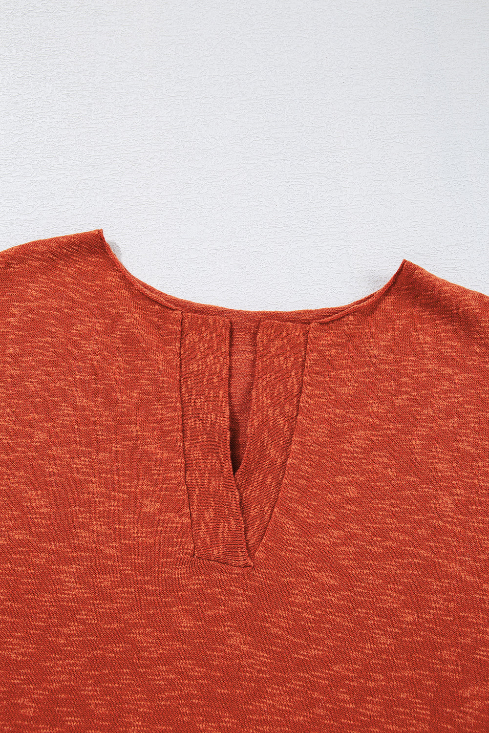 Orange Solid Colour Split V Neck Short Sleeve Sweater eAura