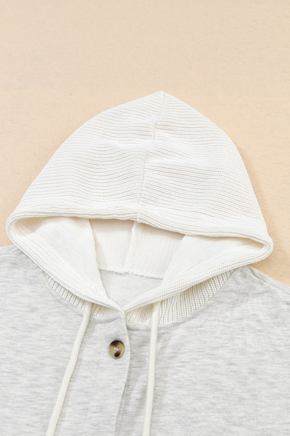 Grey Button Up Contrast Knitted Sleeves Hooded Jacket Beagle Boutique Fashion Outlet