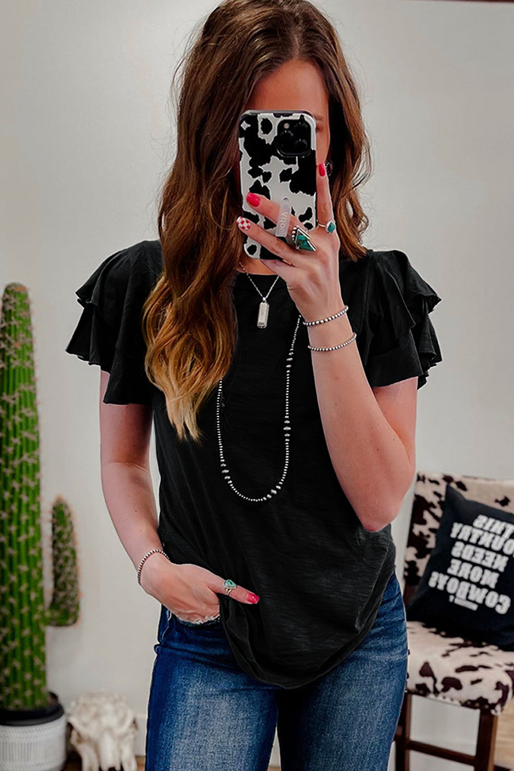 White Layered Ruffle Short Sleeve Round Neck Top eAura