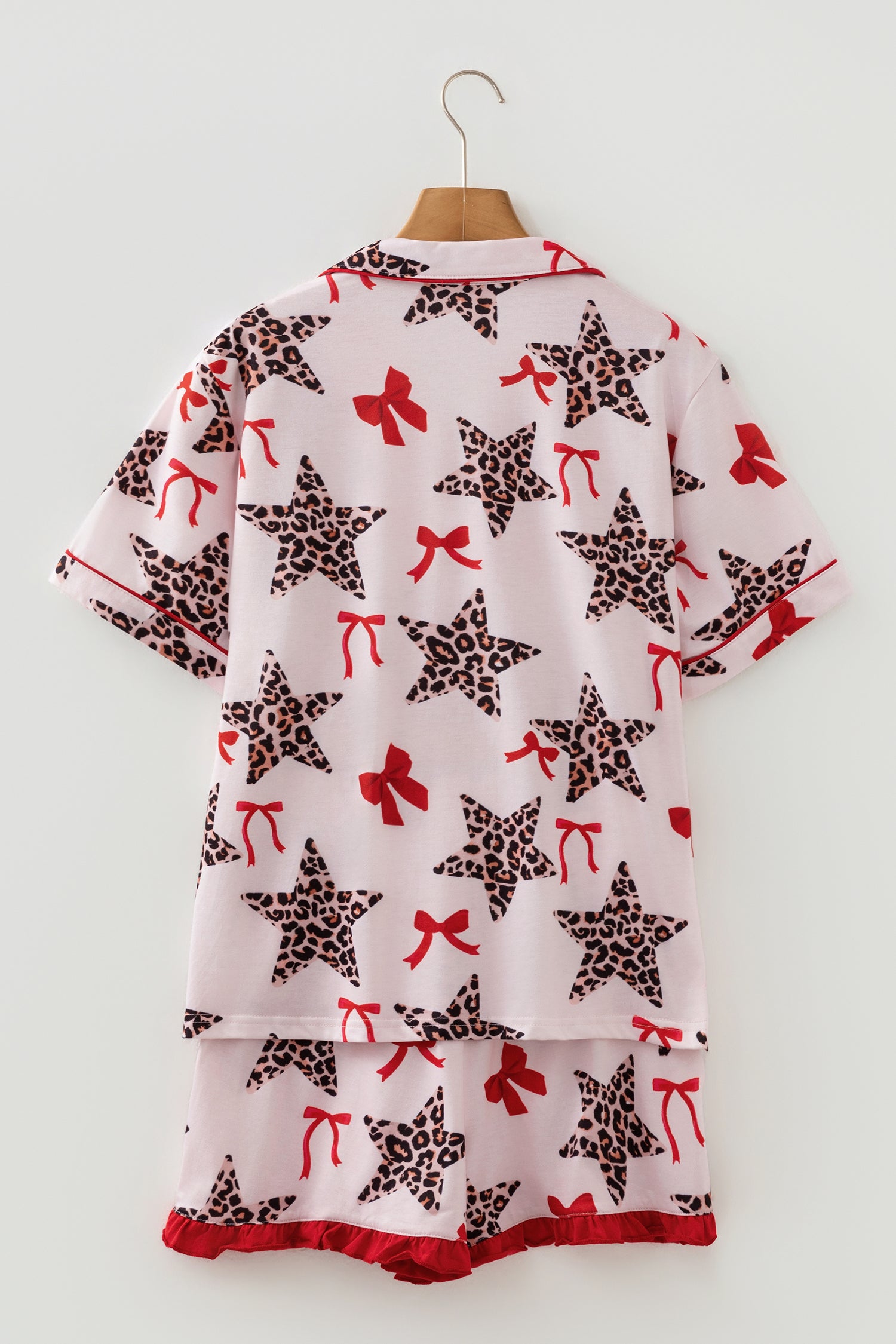Leopard Star Bow Print Contrast Trim Short Pyjama Set - Loungewear & Sleepwear/Pyjama Shorts