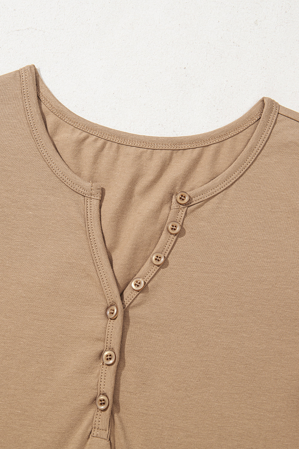 Pale Khaki Long Sleeve Buttons V Neck Slim Fit Top eAura
